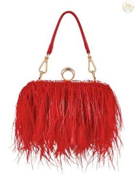 Ostrich Feather Evening Clutch Purse with Chain Strap